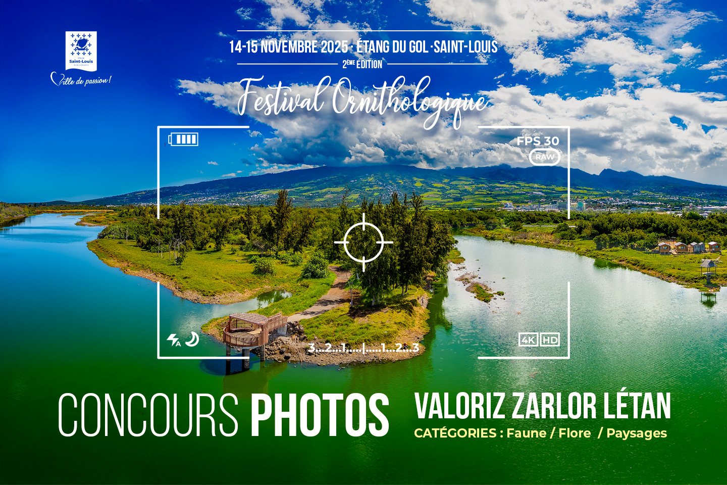 La photo montre l'étang du gol Saint-Louis en vue aérienne