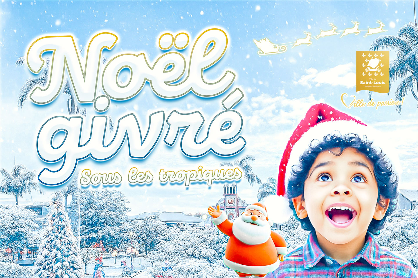 L'image montre des personnes un garçon avec un bonnet de Noël