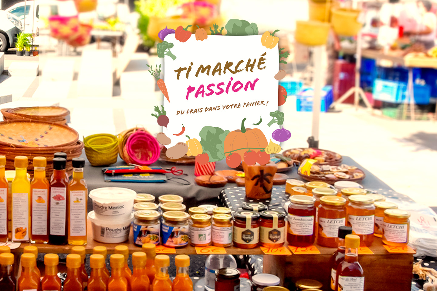 L'image montre des produits en pots sur un marché